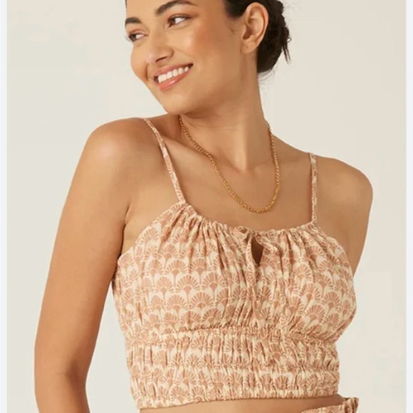 Women's Beige Patterned Crop Top - Picture 1 of 9